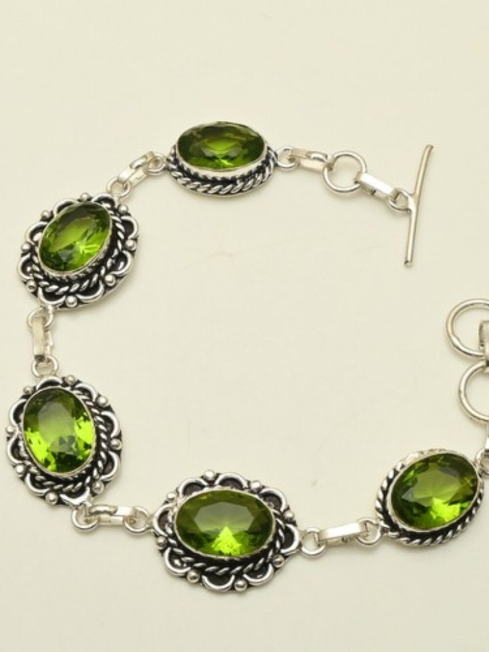 Peridot Gemstone Sterling Silver Bracelet 20 Gms